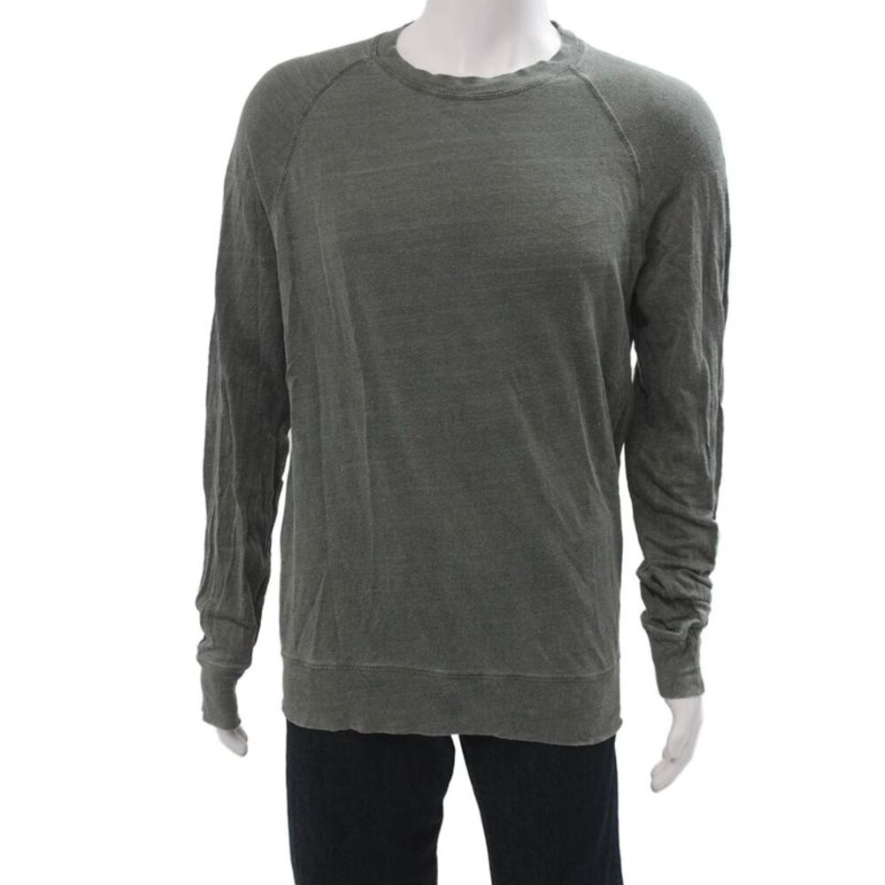 Majestic Filatures Mens Pullover Sweatshirt Green Crew Neck Long Sleeve Size L